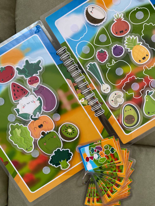 Früchte & Gemüse Stapelspiel – Interaktives Buch mit Klett-Stickern